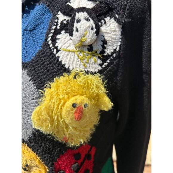 Susan Bristol Sz S Hand Embroidered Novelty Zoo Animal Zip Up Cardigan Wacky - Picture 5 of 12